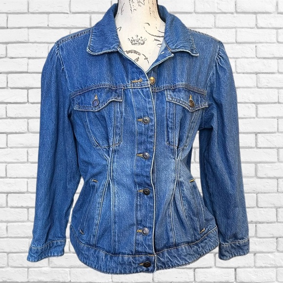 Blue Fitted Jean Jacket with Contrast Stitching - Picture 1 of 6